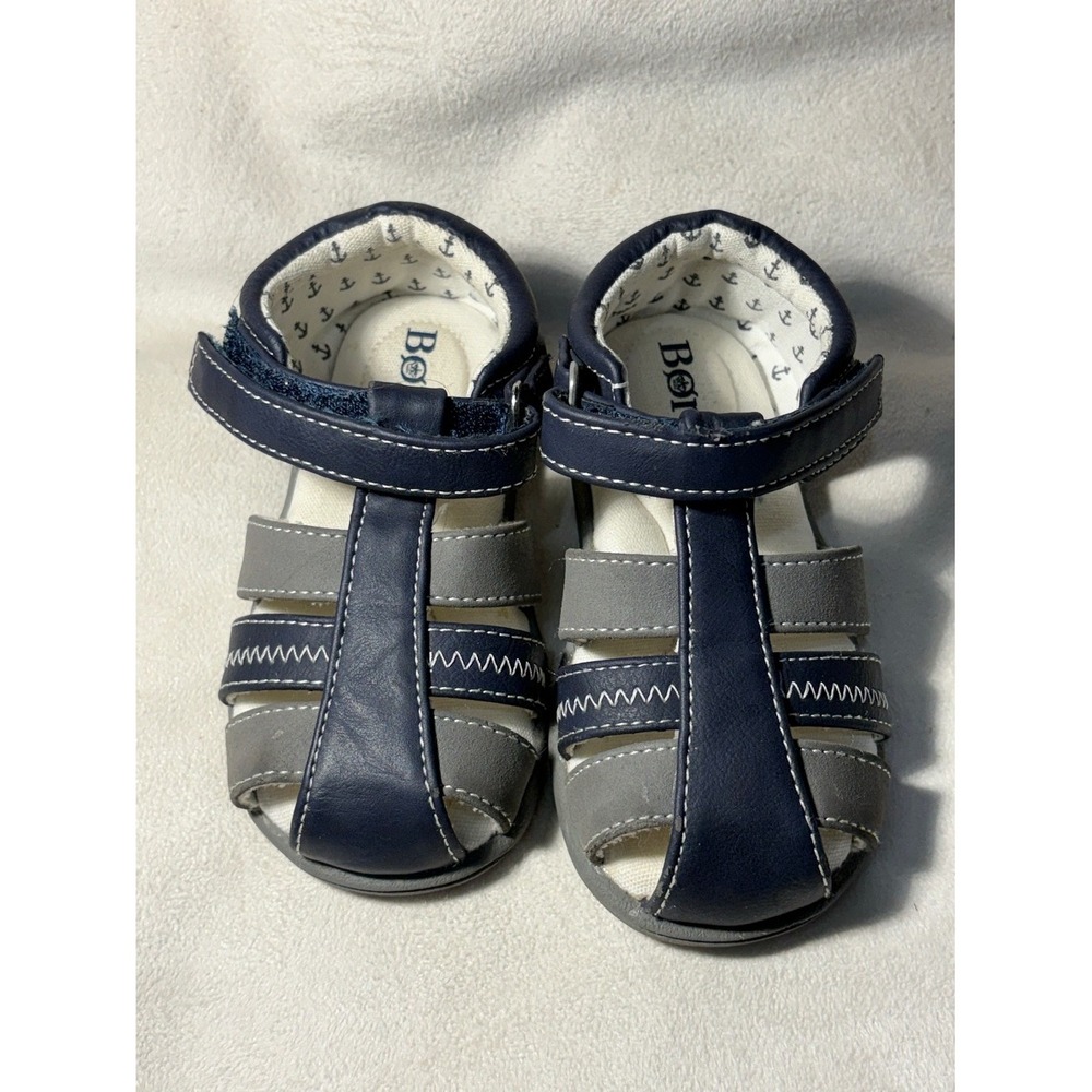 Born Toddler Boys Fisherman Sandals Navy Blue Grey Anchor‎ Print Size 7 US 23 EU